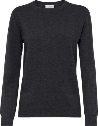 Brunello Cucinelli Cashmere Truien - Dames - Cashmere truien - Grijs - XL - Truien & Vesten