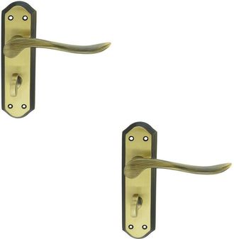 Loops 2x PAIR Curved Lever on Sculpted Bathroom Backplate 180 x 48mm Florentine Bronze