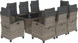 vidaXL Set Comedor Jard&iacute;n 9 Pzas Y Cojines Rat&aacute;n Sint&eacute;tico Gris Vidaxl