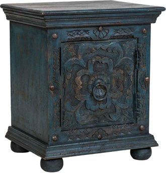 Wanderlust Deco Mesita De Noche De Madera Artesanal Azul 50x40x59h Cm