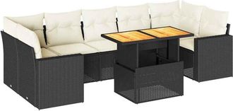 vidaXL Set De Sof&aacute;s De Jard&iacute;n Y Cojines 8 Piezas Rat&aacute;n Sint&eacute;tico Negro Vidaxl