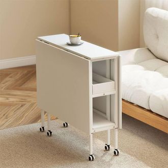 Levede Folding Sewing Table Adjustable Steel with Lockable Casters in White