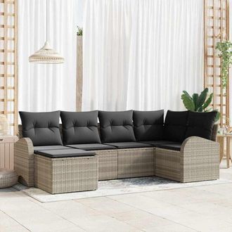 vidaXL Vidaxl - Conjunto De Sof&aacute; De Jard&iacute;n Con Coj&iacute;n 6 Pcs Gris Claro Polirat&aacute;n