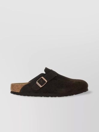Birkenstock buckle detail suede upper open back slippers