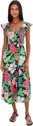 Adrianna Papell 3D Floral Print Midi Dress Womens Dress Black : 12, Cotton