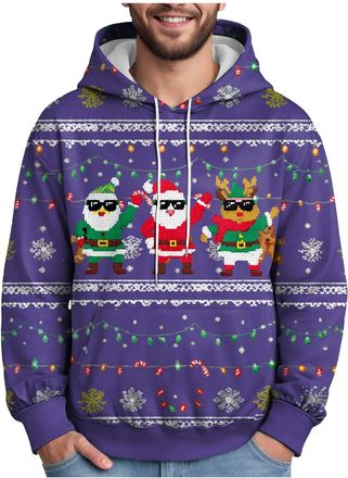 Generic Hoodie Mens Jumper Christmas Sweater Mens Pullover Reindeer Snowman 3D Print Funny Funky Christmas Sweater Casual Xmas Winter Hoodie Sweatshirt with P