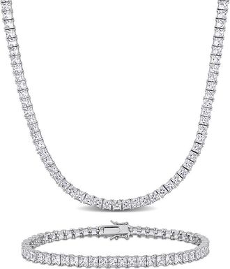 Delmar Mens Sterling Silver Lab Created Sapphire Necklace & Bracelet Set in White at Nordstrom Rack