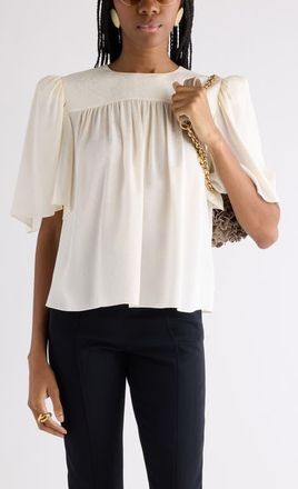 Chlo&eacute; Organic Silk Jacquard Popover Top in Coconut Milk at Nordstrom, Size 10 Us