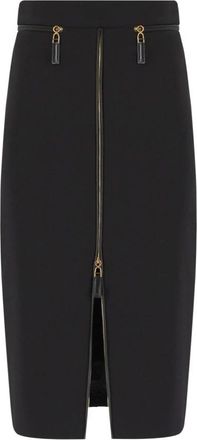 Elisabetta Franchi Zipped Midi Rok - Dames - Midirokken - Zwart - S - Leer - Rokken