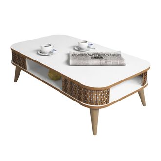 Dmora Mesa De Centro Medicina, Con Patas, Un Compartimento, Rectangular, 105x60x35h Cm Blanco