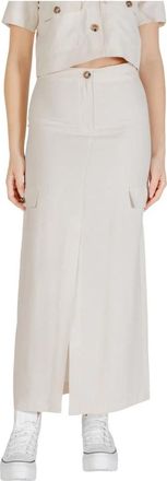 Jacqueline de Yong Grijze Midi Rok met Voor Split - Dames - Maxi Rokken - Grijs - S - Polyester - Rokken
