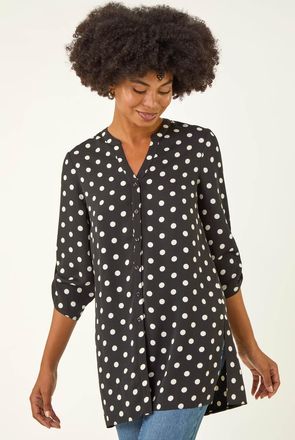 Roman Spot Print Longline Buttoned Blouse