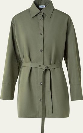 Akris Oversized Cotton Poplin Belted Tunic Blouse