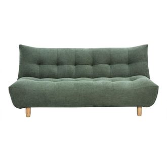 Miliboo Sof&aacute; Cama Escandinavo De 3 Plazas En Tela De Chenilla Verde Kaki Y Madera Clara Yumi