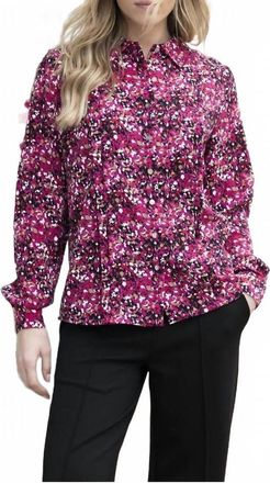 Marble Scotland Collared Print Blouse In Fuchsia Multi