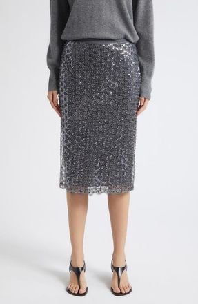 Marella Sequin Trellis Lace Hem Skirt in Medium Grey at Nordstrom, Size Xx-Large