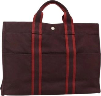 Herm&egrave;s Pre-owned Tote Bags, female, Red, Size: ONE SIZE Pre-owned Canvas Tote Bag