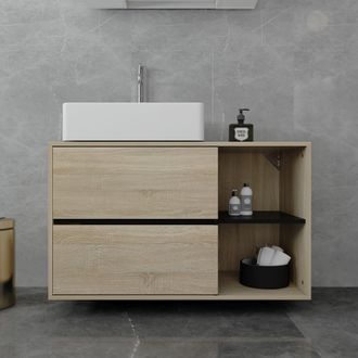 ML Design Ml-design Armario Bajo Colgante Para Lavabo De Madera Mdf Marr&oacute;n-negro 100 X 60 X 45,5 Cm Con 2 Cajones Y Estante, Mueble Con Mucho Espacio De Almacen