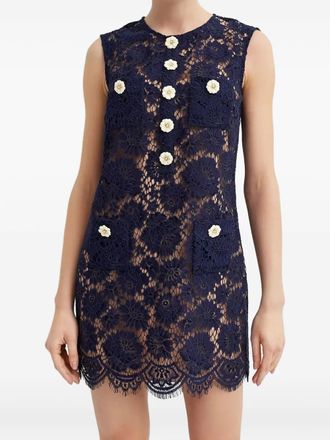 Self Portrait flower-button lace mini dress - Blue