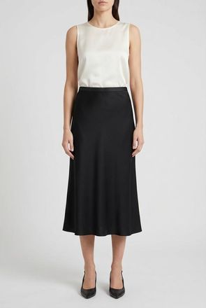 Brunello Cucinelli Black Silk Blend Midi Skirt, Brand Size 48 (US Size 14)