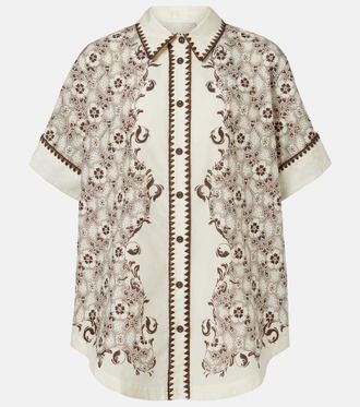 Alemais Printed cotton and silk bowling shirt