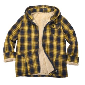 Generic Mens Outdoor Check Shirt Fleece Checked Men Flannel Shirt Sherpa Lined Coat Drawstring Full Zip Up Padded Lumber Jacket Mens Fleece Coats Thermal Thic
