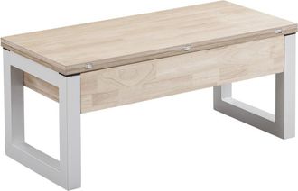 Mathi Design Mesa de centro elevable y convertible de madera y acero blanco L110 cm