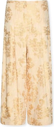 Elena Miro Cropped Jacquard Broek - Dames - Wijde Broeken - Beige - 3XL - Katoen - Broeken