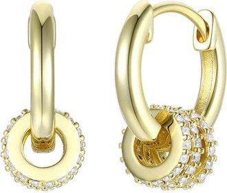 Rachel Glauber 14K Gold Plated with Clear Round Cubic Zirconia Small Hoop Earrings