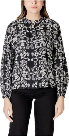 Ichi Print Button-Up Blouse Lente/Zomer Stijl - Dames - Blouses - Zwart - S - Overhemden
