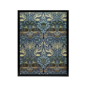 Artery8 Peacock & Dragon Pattern Framed Canvas Wall Art Print William Morris in Blue | Size: W24 x H32