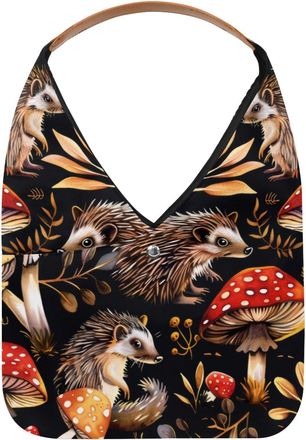 Generic Hedgehog and Mushrooms Reusable Lightweight Grocery Bags - Foldable Into Compact Pouch, Washable & Sturdy, Multipurpose for Shopping and Travel