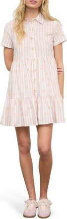 Blu Pepper Floral Stripe Short Sleeve Cotton Shirtdress in Khaki at Nordstrom Rack, Size Medium