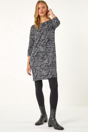 Roman Paisley Button Detail Shift Dress