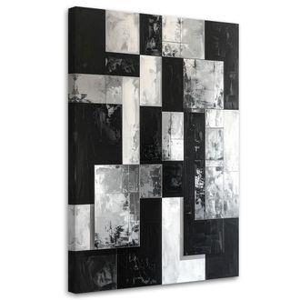 Feeby Cuadro Sobre Lienzo Cuadrados Geom&eacute;tricos Abstracci&oacute;n En Blanco Y Negro 70x100