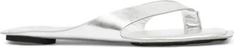 Maison Margiela Gelamineerde leren platte sandalen - Dames - Slippers - Grijs - 36 EU - Leer - Schoenen