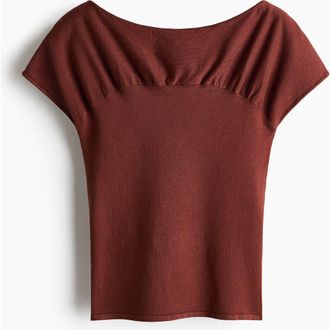H&M Gathered Cap-sleeved Top in Rust Brown at Nordstrom, Size Xx-Large