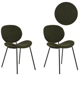 Beliani Set Di 2 Sedie Boucle Gambe In Ferro Senza Braccioli Design Retr&ograve; Sala Da Pranzo Sedute Verde Scuro Luana