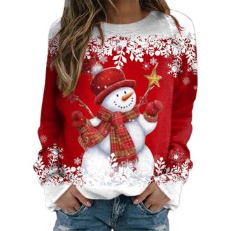 Generic Christmas Jumpers for Women,Ladies Christmas Jumpers UK,Women Xmas Jumper Funny Snowman Print Graphic Sweatshirts Cute Long Sleeve Novelty Hoodies Xma