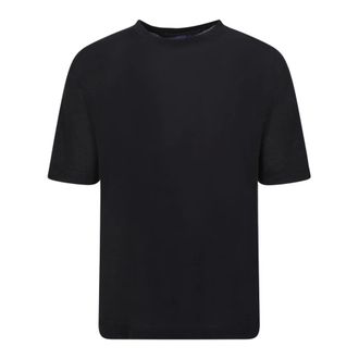 Lardini T-Shirts, male, Black, S, Black Linen-Cotton T-Shirt - Ss23