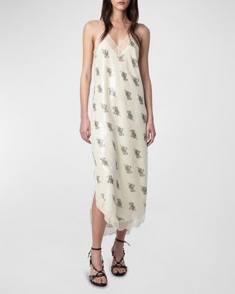 Zadig&Voltaire Ristyl Sequin Flowers Midi Slip Dress