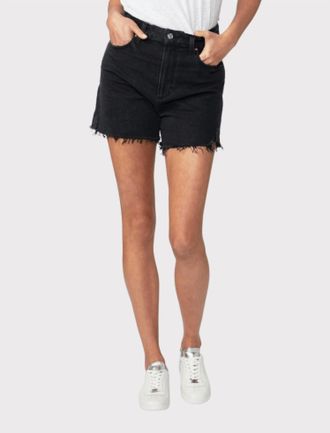 Paige Dani High Waist Cutoff Denim Shorts In Dark Raven Destructed