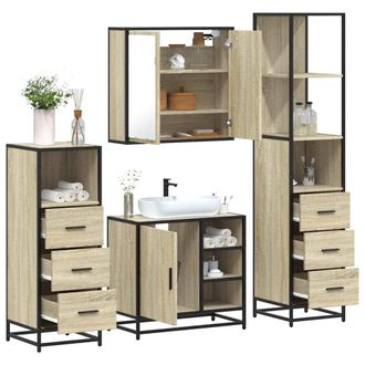 Berkfield Home 4&not;Piece Bathroom Furniture Set&not;Sonoma Oak Engineered Wood in Brown