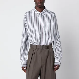 Dries Van Noten Camicia bianca a righe in cotone con zip