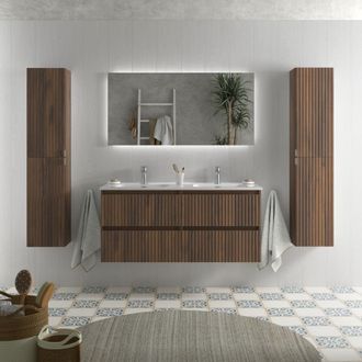 Cygnus Bath Mueble De Ba&ntilde;o Kira 120cm Nogal 4 Cajones Lavabo 2 Pozas Porcelana