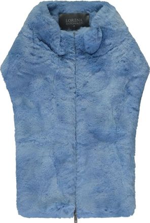 Lorena Antoniazzi Faux Fur Kraag Rits Vest - Dames - Bodywarmers - Blauw - S - Polyester - Jassen