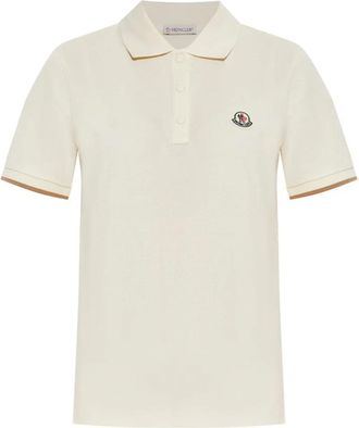 Moncler Logo Patch Katoenen Piquet Polo Shirt - Dames - Polos - Wit - L - Katoen - Tops