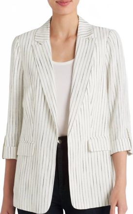 Skies Are Blue Clothing Linen Blend Pinstripe Blazer In Off White