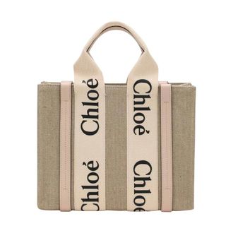 Chlo&eacute; Handbags, female, Beige, Size: ONE SIZE Small Woody Tote
