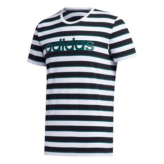 adidas neo M Esntl Lg S T3 Logo Printing Stripe Sports Short Sleeve Black FP7426